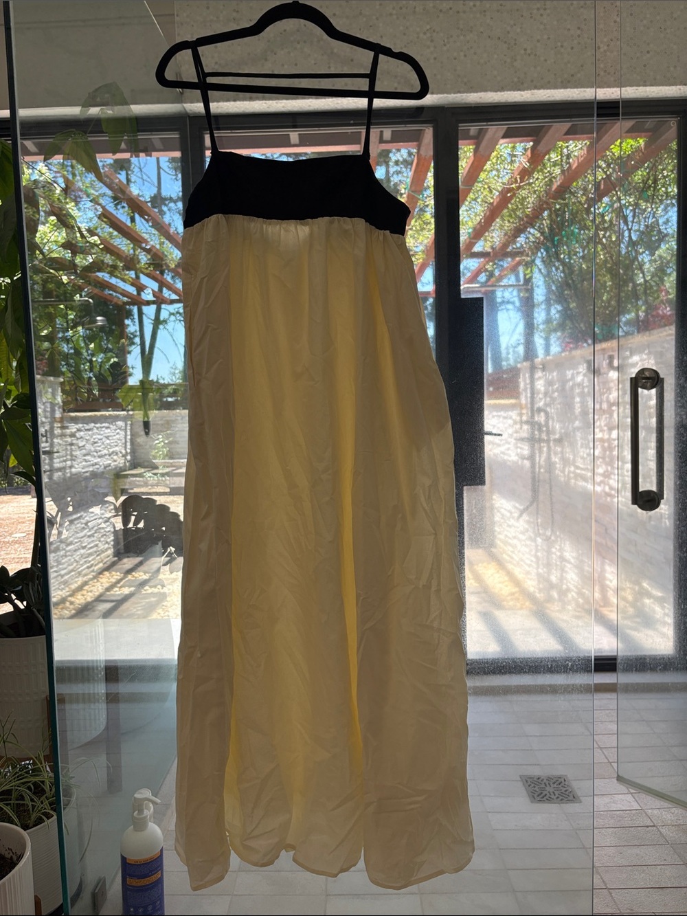 Commense Black-and-Cream Spaghetti-Strap Maxi Dress